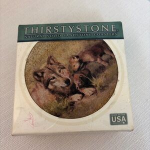 Thirstystone Natural Sandstone Coasters Set of 4 Wolves – Made in USA(F89)✨